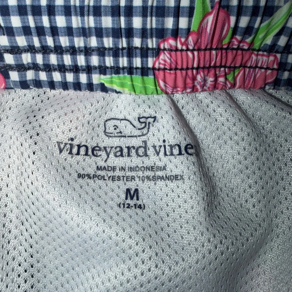 Vineyard Vines Gingham & Oleander Printed Chappy Swim Trunks Kids Medium Beach